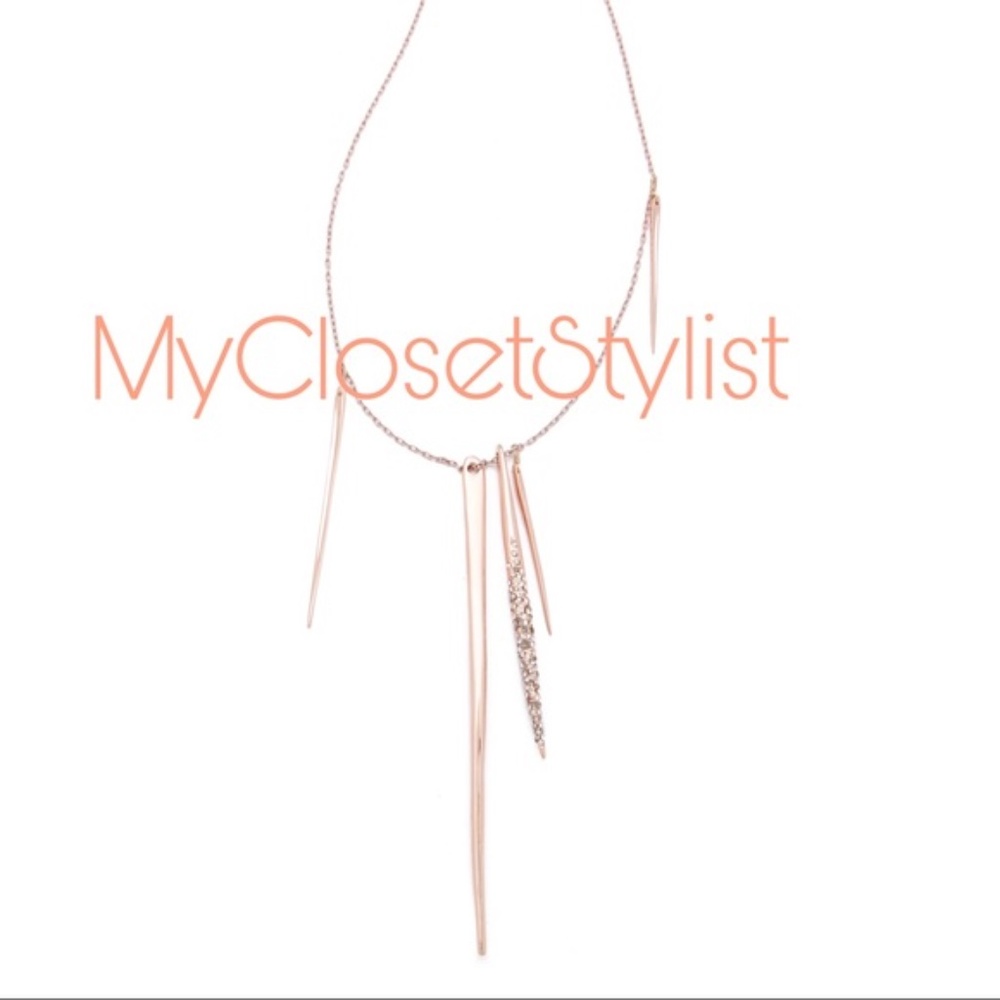ALEXIS BITTAR Rose Gold Pave Crystal Necklace NEW 32” Long Spear Spike Statement - Picture 3 of 4
